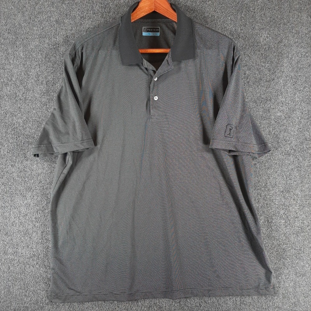 PGA Tour Polo Golf Shirt Short Sleeve Men Size XXL 2XL Grey Black Polyester